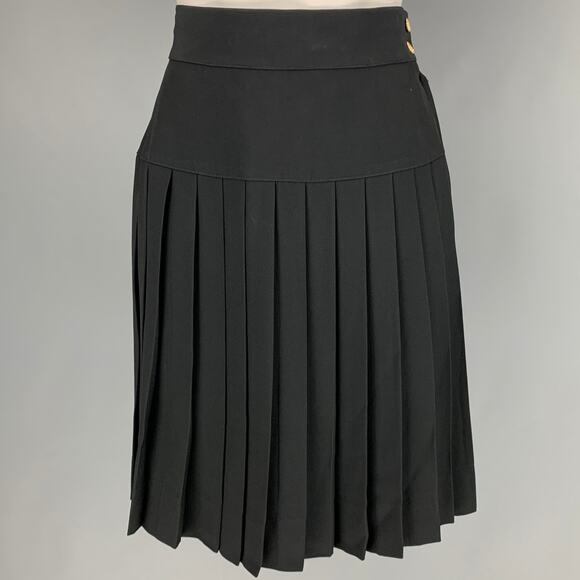 CHANEL Size 6 Black Acetate Rayon Pleated Below Knee Skirt - Picture 1 of 5